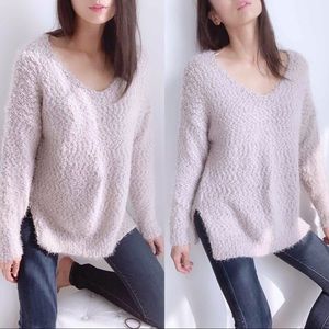 FUZZY DREAMY SOFT KNIT SWEATER - DOVE